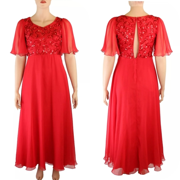 Mike Benet Vintage 70s 80s Red Sequin Pageant Party Prom Dress sz 12 - Picture 1 of 1